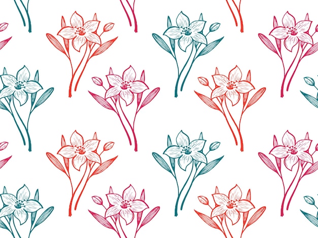 Daffodil or lily flowers vector seamless pattern textile print s