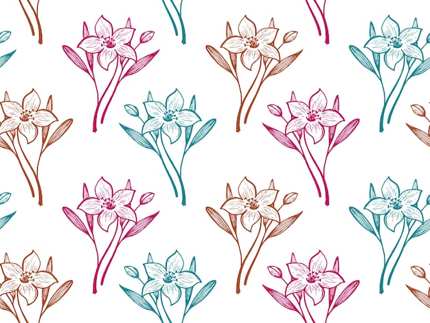 Daffodil or lily flowers vector seamless pattern textile print s