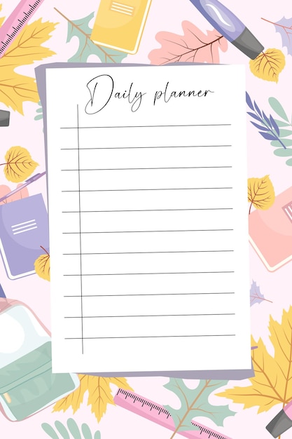 Daily planner template Organizer and schedule with place for Notes Vector illustration Cute and trendy