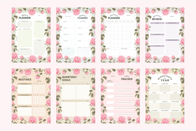 Daily Planner Weekly Planner Habit Tracker Monthly Yearly Planner Collection with Aesthetic Flowers