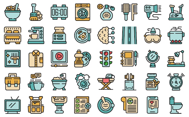 Daily routine icons set vector color flat