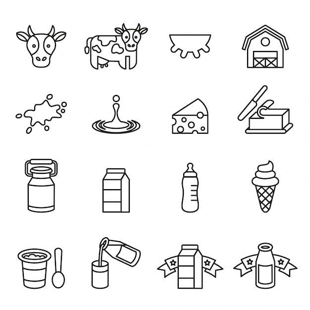 Dairy products icons set