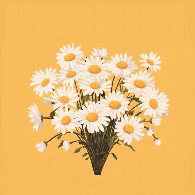 Vector daisies bouquet on yellow background