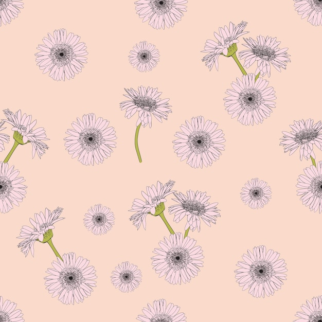 Daisies flowers floral pattern design on beige background