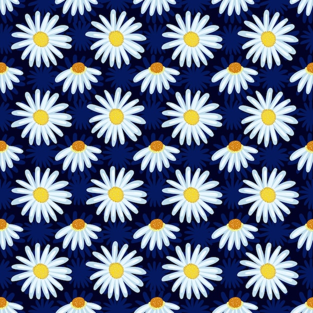 Daisies simple on dark background Floral seamless pattern