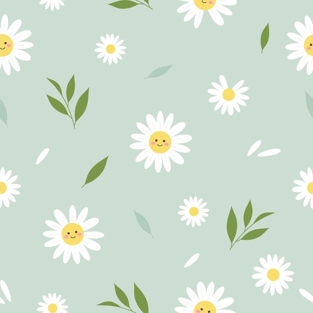 Daisy flower pattern on green background