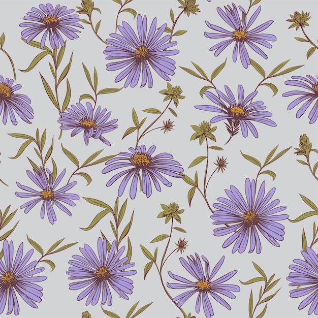 Daisy flower. Seamless pattern. Vector Sketch illustration. Fabric design.