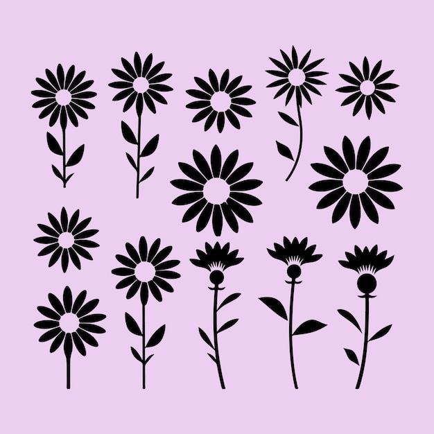 Daisy flower set black silhouette vector Clip art