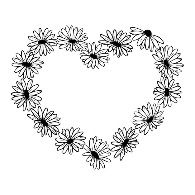 Daisy heart Wildflowers in the shape of a heart Vector illustration Hand drawn flowers