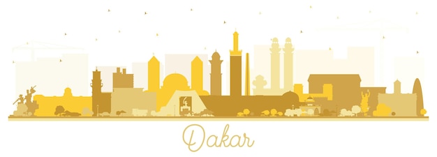 Dakar Senegal City Skyline Silhouette with Golden Buildings Isolated on White