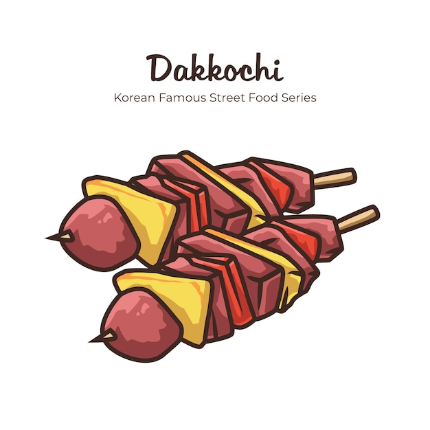 Dakkochi Chicken Satai Korean Famous Street Food Illustration