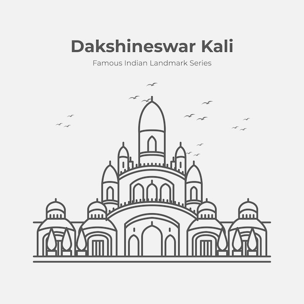 Dakshineswar Kali Indian Famous Landmark Outline Illustration