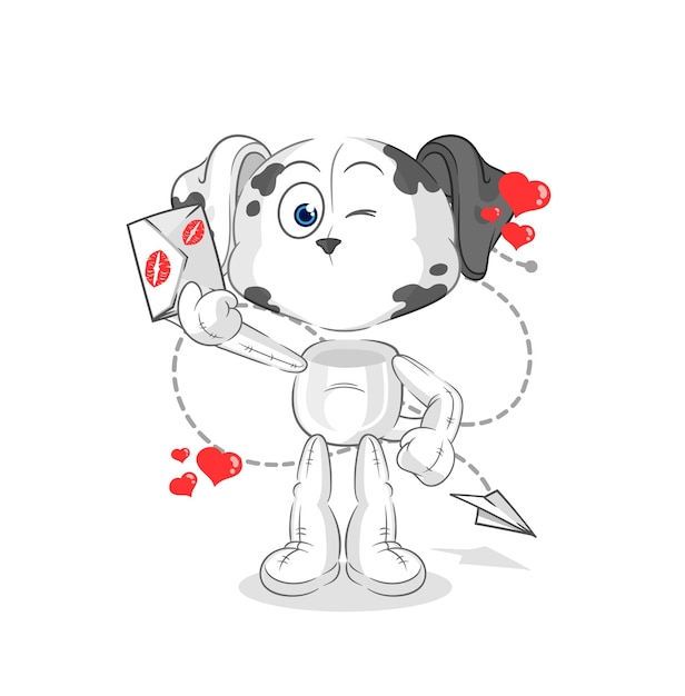 Dalmatian dog hold love letter illustration character vector