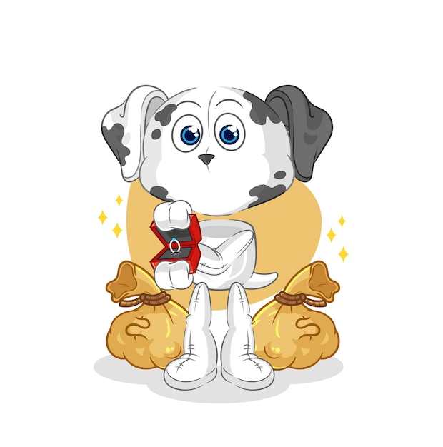 Dalmatian dog propose with ring cartoon mascot vector