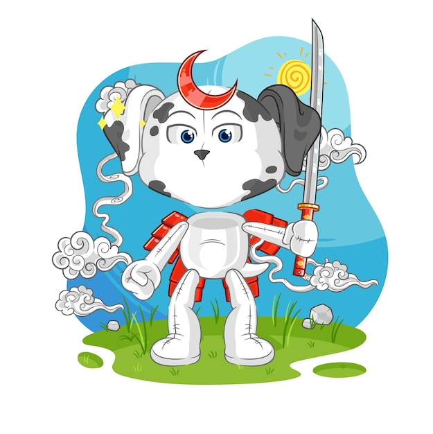 Dalmatian dog samurai cartoon cartoon mascot vector