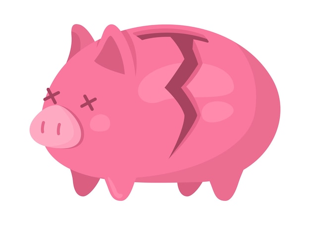 Damaged piggy bank semi flat color vector object