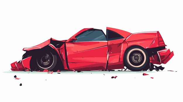 Vector damaged red car accident vector illustration