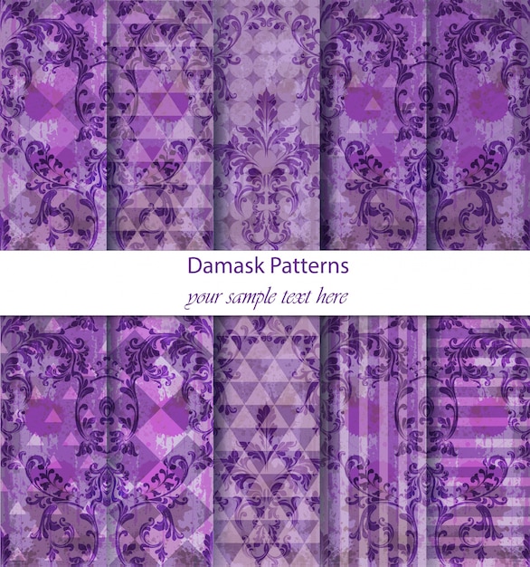 Damask patterns set baroque collection