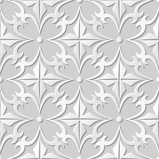 Damask seamless 3D paper art Spiral Cross Flower