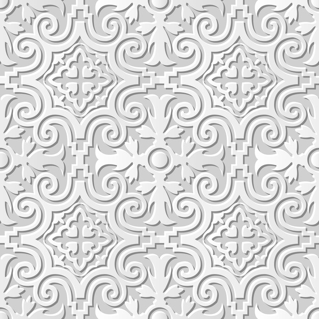 Damask Seamless pattern 3D paper art Spiral Round Kaleidoscope