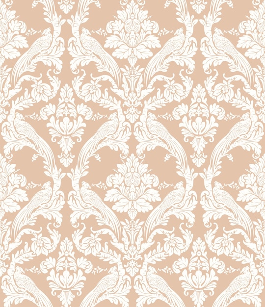 Damask seamless pattern with bird wallpaper background Free Vector