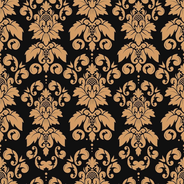 damask seamless pattern with gold luxury elegant floral ornament baroque wallpaper design