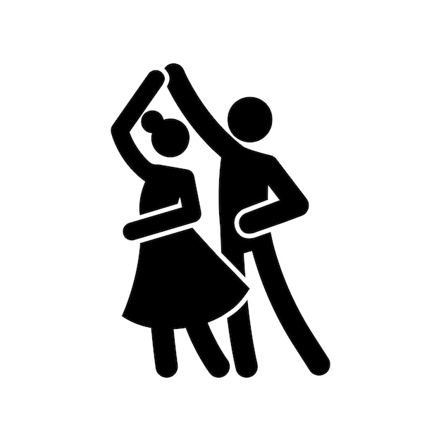 Dance couple stick figure icon Black ballroom pictogram waltz tango dancing man and woman