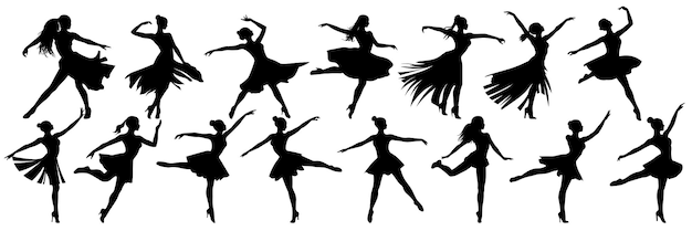 Dance silhouettes set large pack of vector silhouette design isolated white background