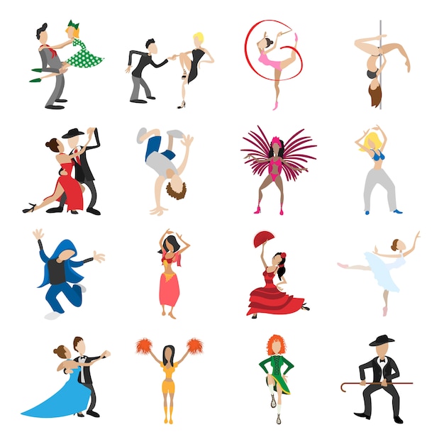 Dances cartoon icons set isolated