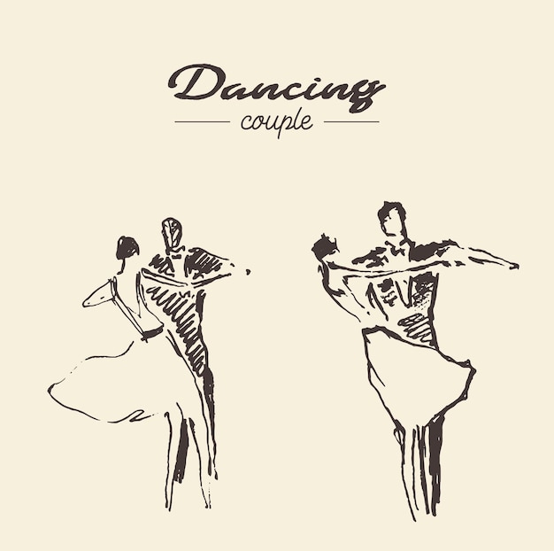 Dancing couple, hand drawn vector illustration, sketch