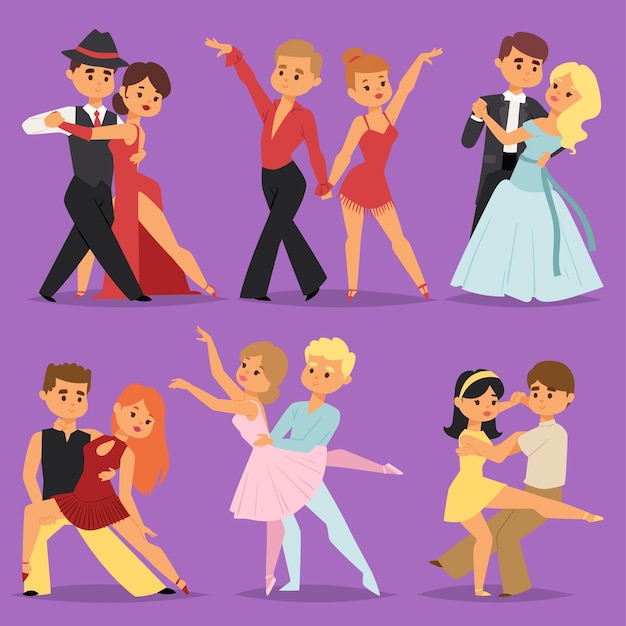 Dancing couples romantic person people dance man with woman entertainment together beauty vector