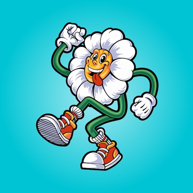 dancing flower cartoon mascot illustration