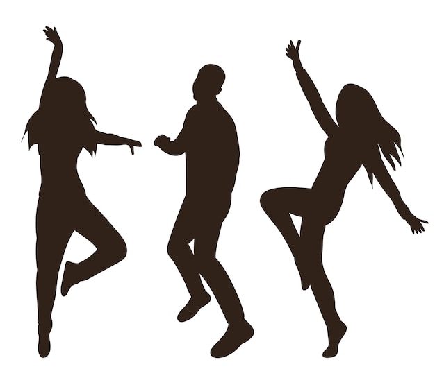 Vector dancing people black silhouette isolated vector