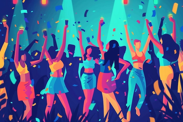 Vector dancing people at a party illustration