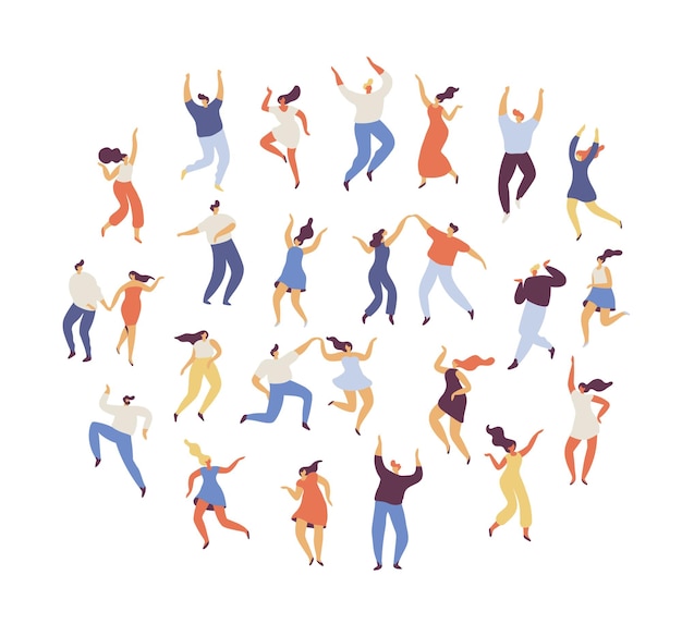 Dancing people silhouette flat vector set Party x9