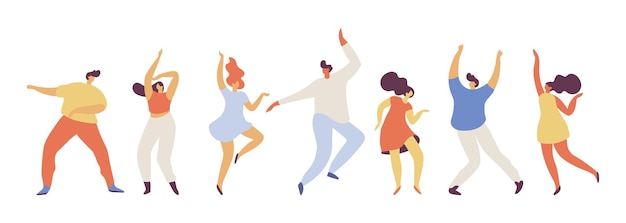 Dancing people silhouette flat vector set Party x9