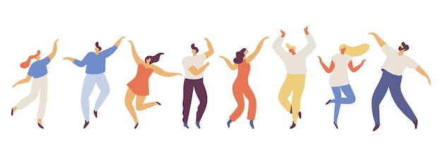 Dancing people silhouette flat vector set Party x9