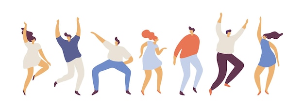 Dancing people silhouette flat vector set Party x9