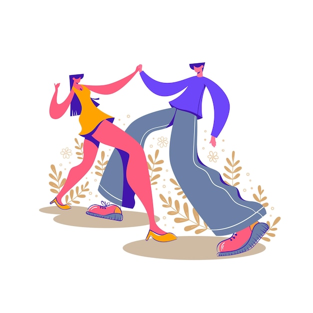 Dancing with couple illustration in flat design simple style character