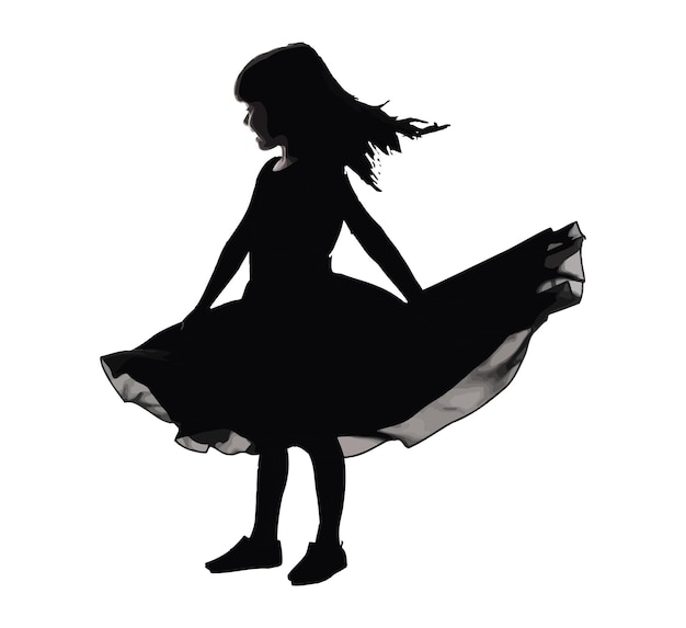 dancing woman girl black silhouette vector art work isolated clipart black and white