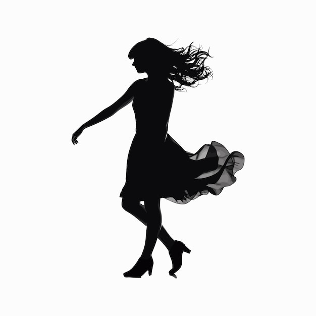 dancing woman girl black silhouette vector art work isolated clipart black and white