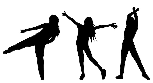 Dancing women black silhouette isolated