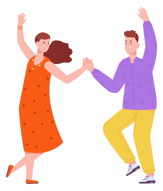 Dancing young man and woman Happy people characters