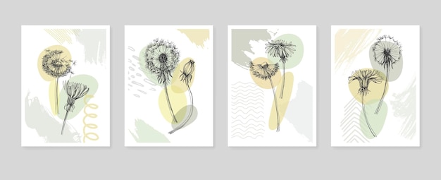 Dandelion Abstract Hand Painted Illustrations for Wall Decoration, Postcard, Social Media Banner