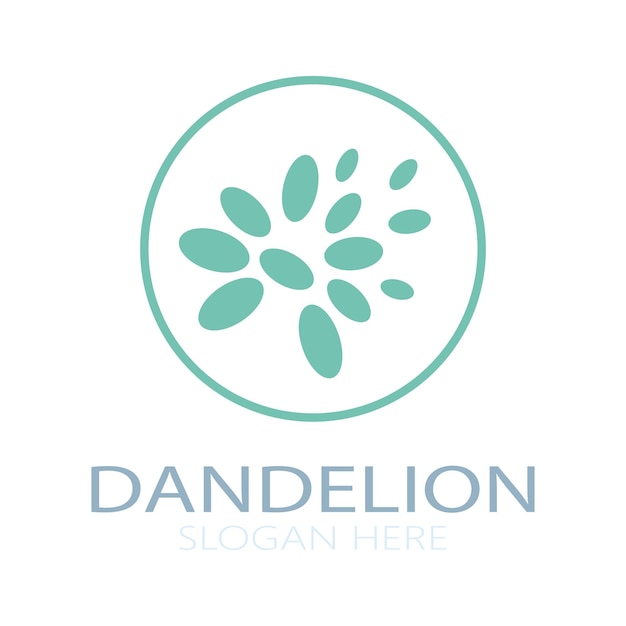 Dandelion flower logo with stem and leaves Using modern vector concept design symbol icon illustration