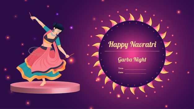 Dandiya girl vector banner illustration creative dandiya banner vector Happy navratri