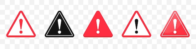 Danger sign icons collection. Set of attention sign icons in red. Vector illustration