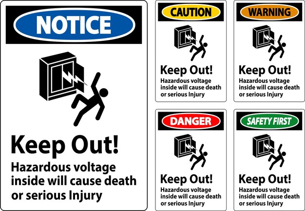 Vector danger sign keep out hazardous voltage inside will cause death or serious injury