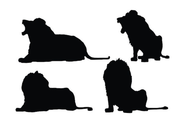 Dangerous lion sitting silhouette set on a white background Wild Lions silhouette bundle design Carnivore big cats sitting and roaring in different positions Lion full body silhouette collection