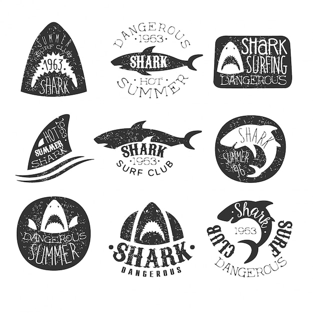 Dangerous Shark Surf Club Set Of Black And White Prints